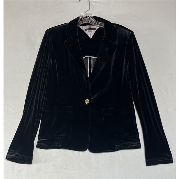 Express Velvet Blazer Womens 6 Black One Button Modern Stretch Holiday Career - Picture 1 of 13
